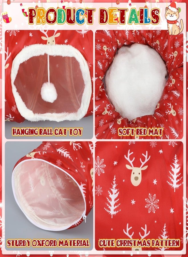 Yeyeplum Christmas Cat Tunnel Bed for Indoor Cats Under Christmas Tree Skirt Tube with Hanging Ball Plush Cat Cave, Washable Holiday Pet Gift Toy & Gift for Kittens(Elk) - Image 3